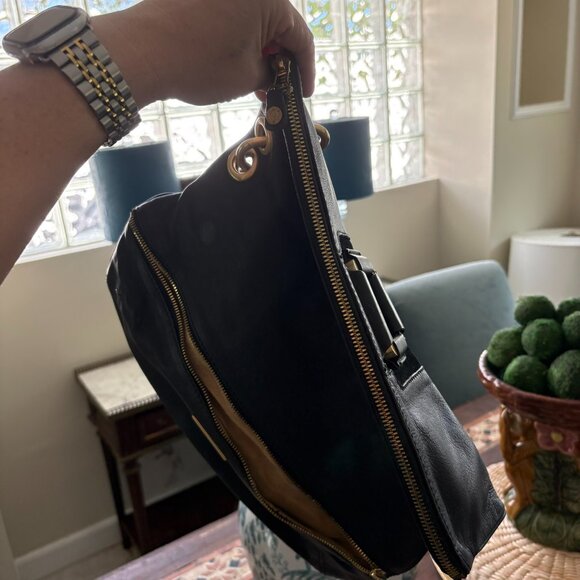 Jimmy Choo Black Leather Mave Foldover Clutch Carry Bag Authentic - Picture 12 of 17